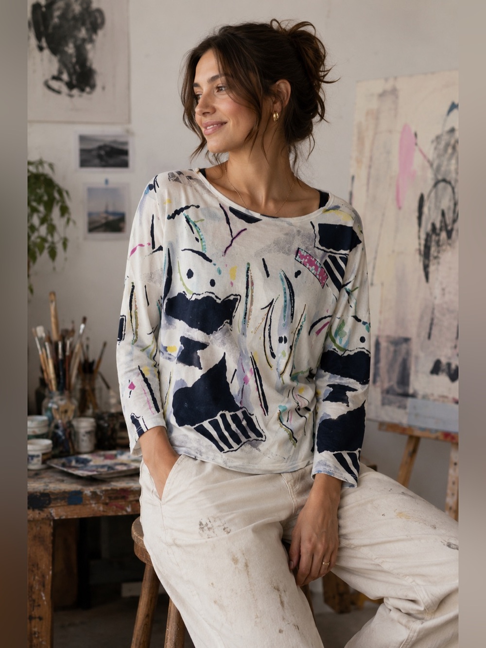 Vintage Katherine Barclay Abstract Sequin Sweater Top Women’s M Artsy